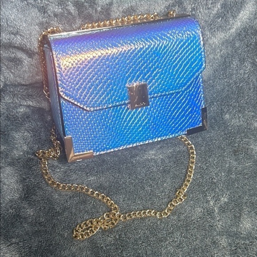 Aldo Shimmering Blue Crossbody Bag with Gold Chain